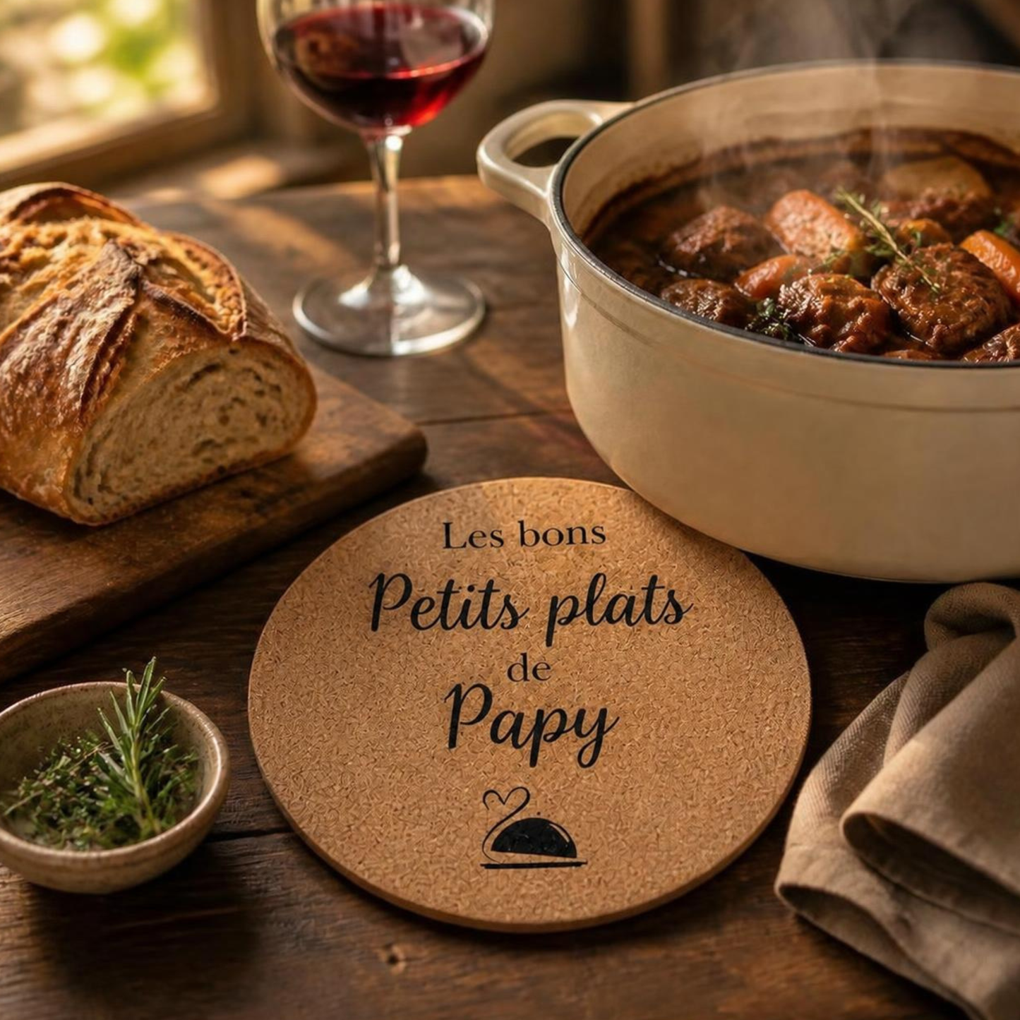 Dessous de plat en liège "Les bons petits plats de Papy"
