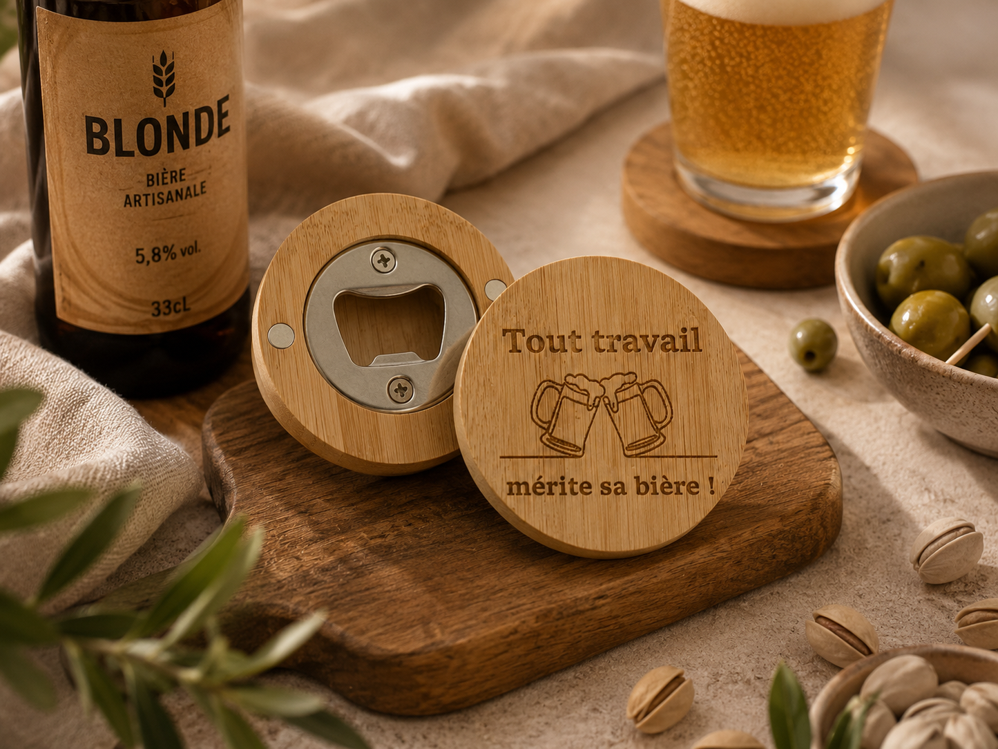 Décapsuleur aimanté "Tout travail mérite sa bière"